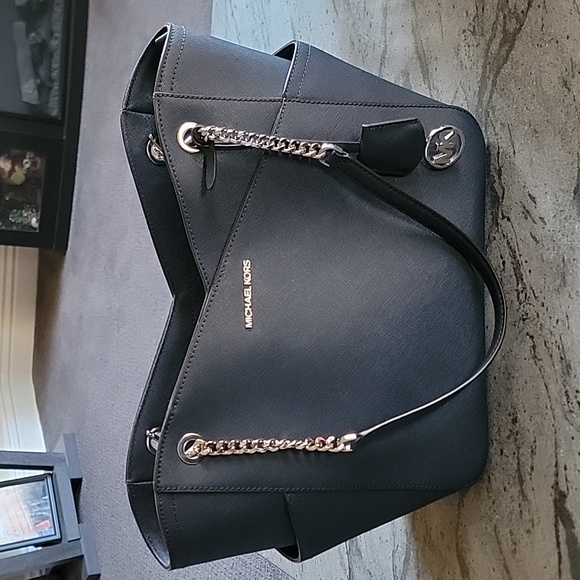 MICHAEL KORS Jet Set Large Saffiano Leather Shoulder Bag Navy Blue NWOT - Picture 10 of 16